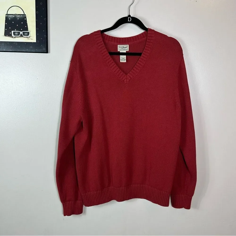 L.L. Bean vintage Men's Deep Red V-Neck Sweater